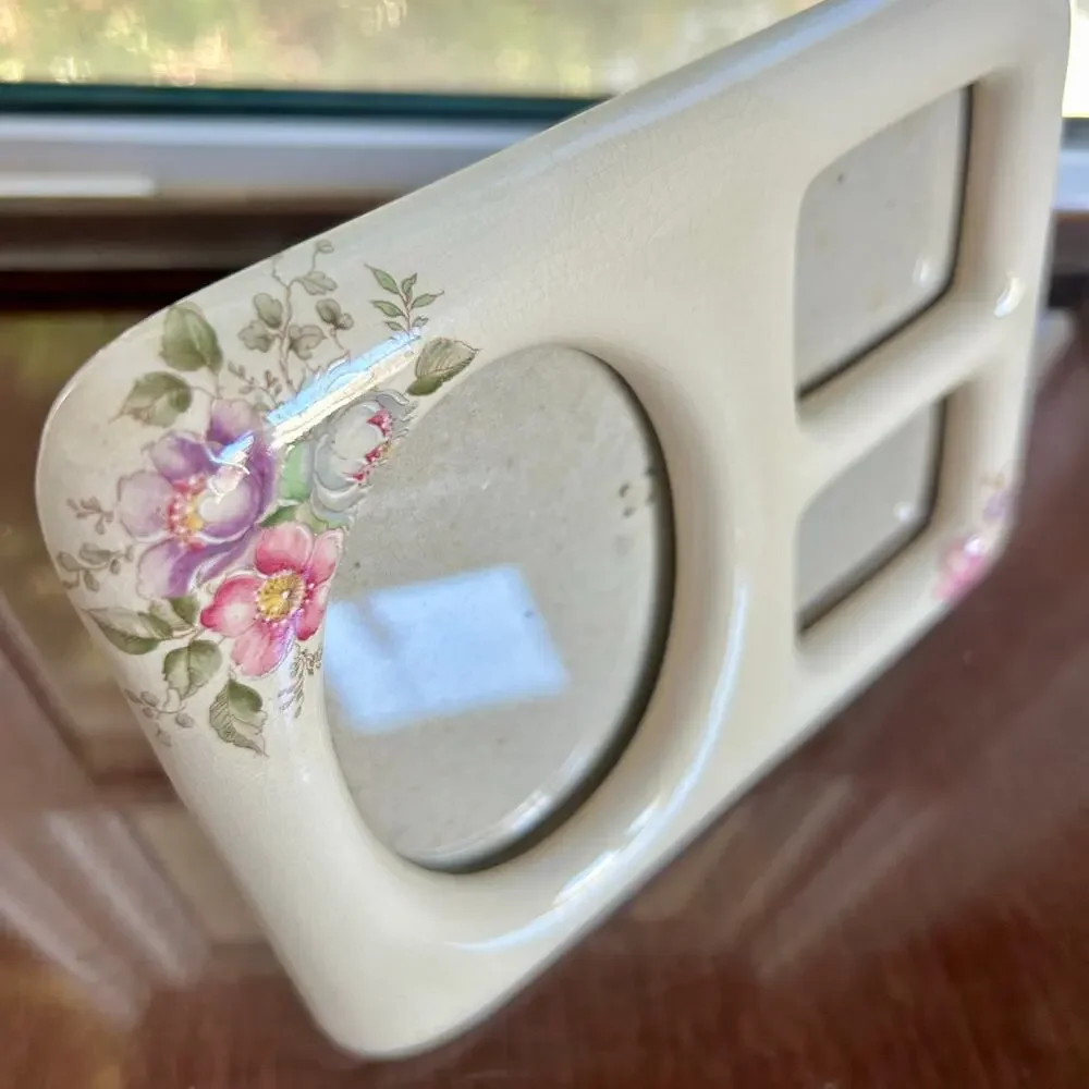 Vintage 1983 Terragrafics Triple Ceramic Floral Photo Frame – Cottagecore Decor